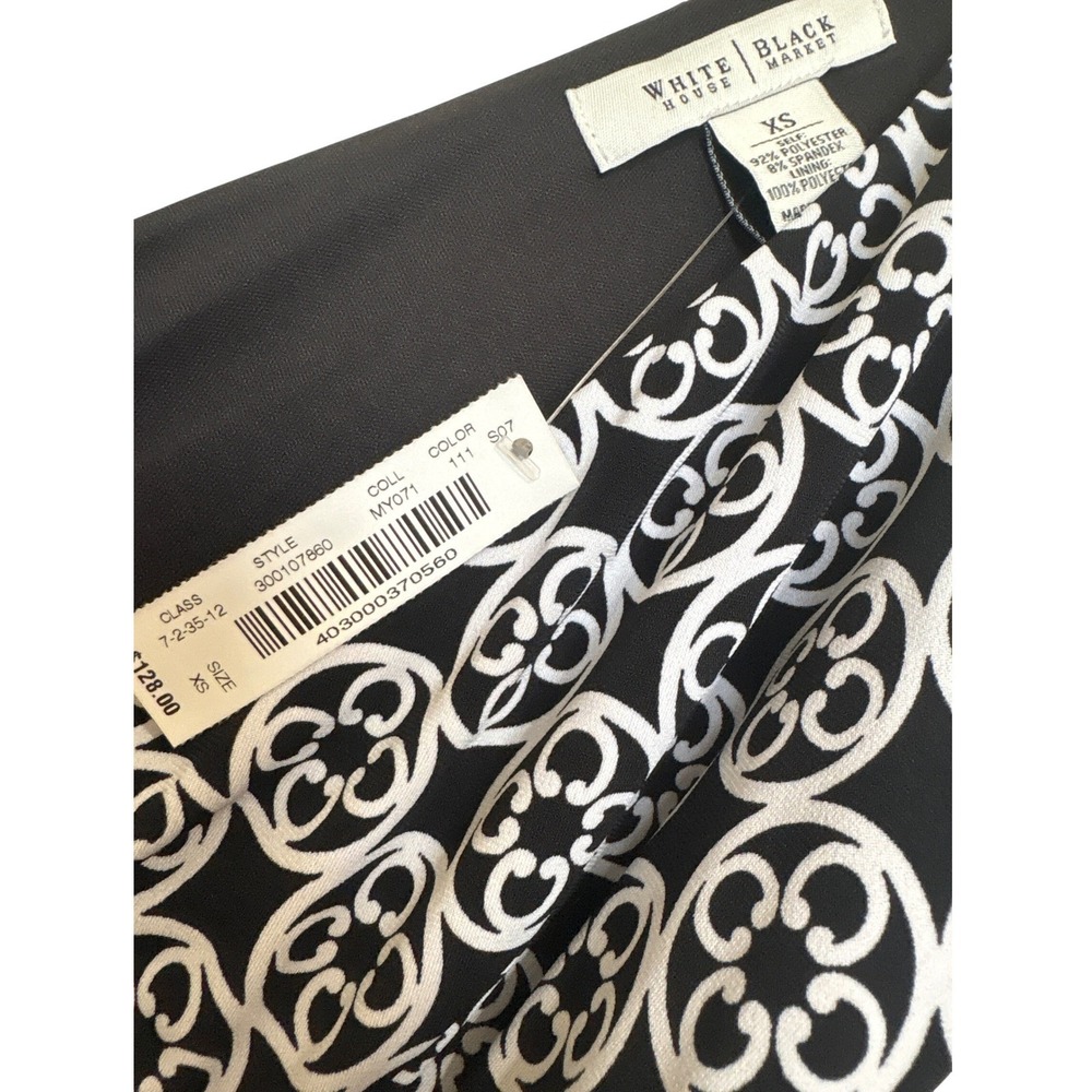 NWT White House Black Market Black White Medallion V-Neck Ruffled Hem Dress XS - Picture 3 of 7